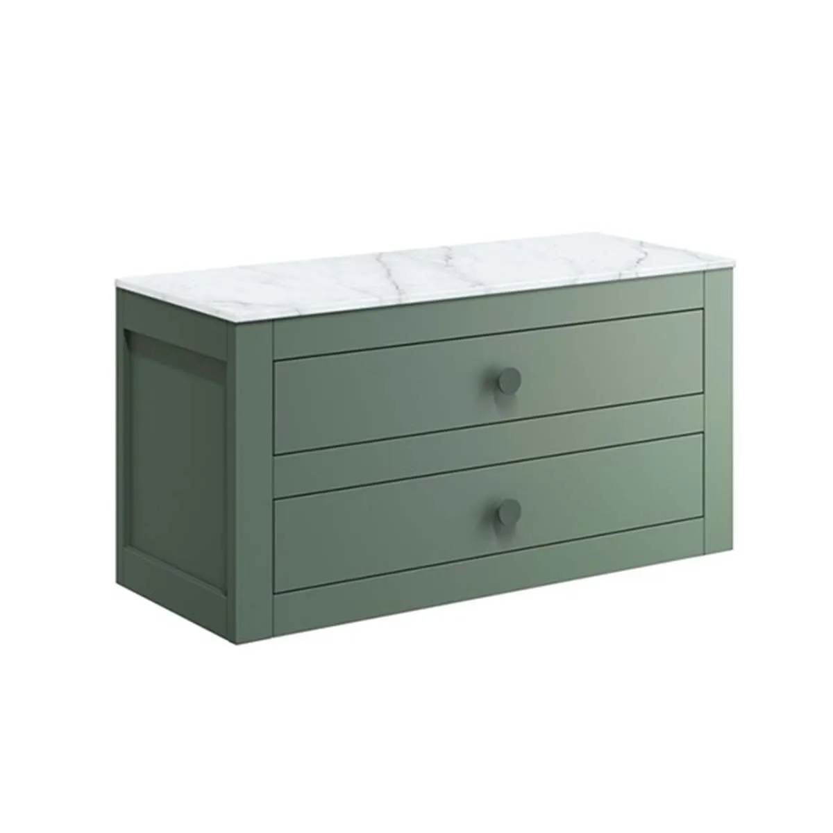 Crosswater Canvass Wall Mounted 2-Drawer Vanity Unit With Carrara Worktop - Sage Green
