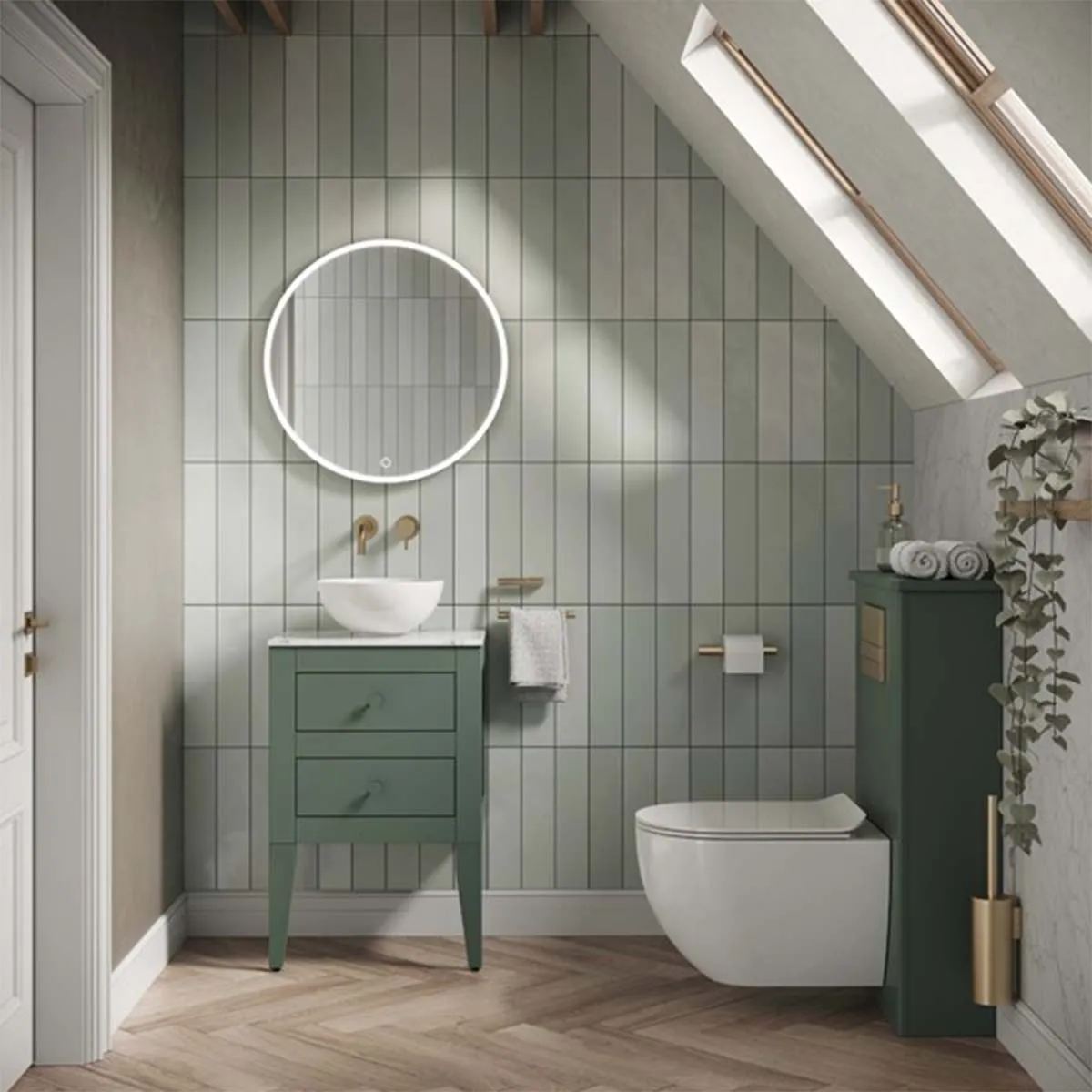 Crosswater Canvass Wall Mounted 2-Drawer Vanity Unit With Carrara Worktop - Sage Green