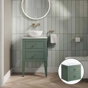 Crosswater Canvass Wall Mounted 2-Drawer Vanity Unit With Carrara Worktop - Sage Green