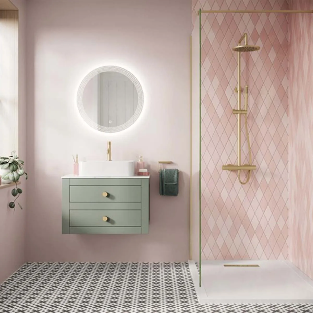 Crosswater Canvass Wall Mounted 2-Drawer Vanity Unit With Carrara Worktop - Sage Green