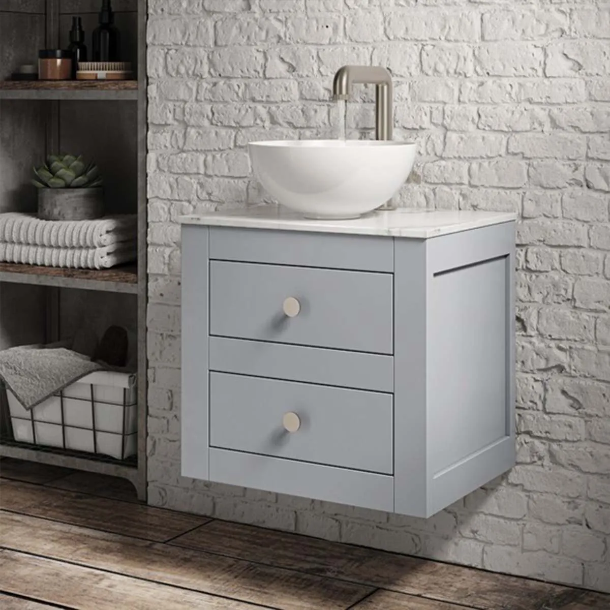 Crosswater Canvass Wall Mounted 2-Drawer Vanity Unit With Carrara Worktop - Storm Grey Matt