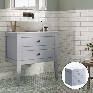 Crosswater Canvass Wall Mounted 2-Drawer Vanity Unit With Carrara Worktop - Storm Grey Matt