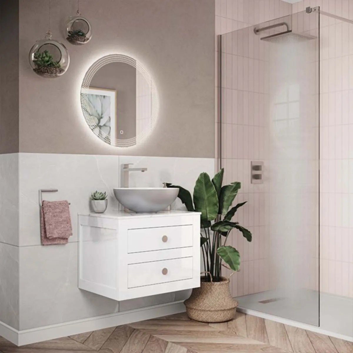 Crosswater Canvass Wall Mounted 2-Drawer Vanity Unit With Carrara Worktop - White Gloss