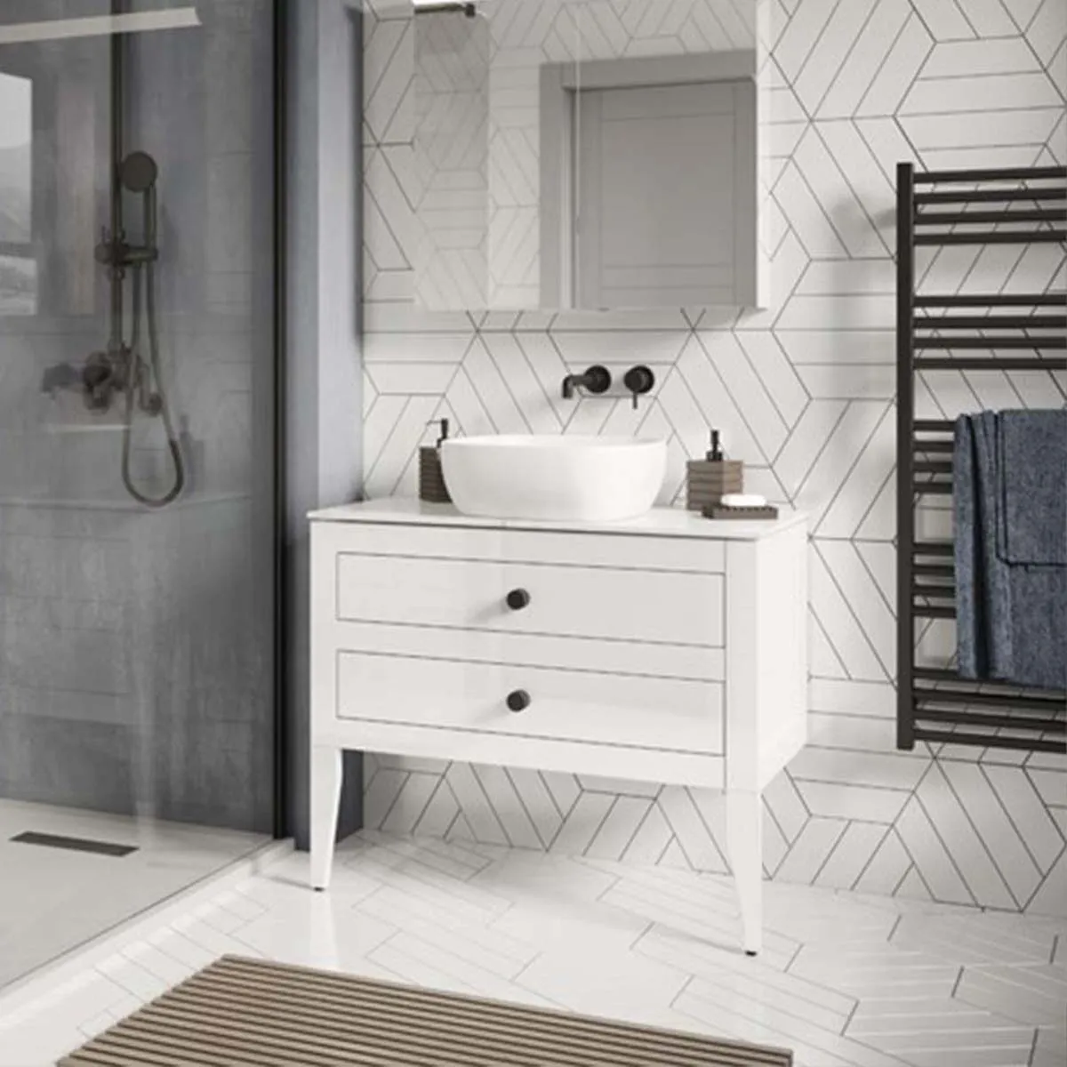 Crosswater Canvass Wall Mounted 2-Drawer Vanity Unit With Carrara Worktop - White Gloss