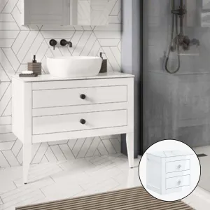 Crosswater Canvass Wall Mounted 2-Drawer Vanity Unit With Carrara Worktop - White Gloss