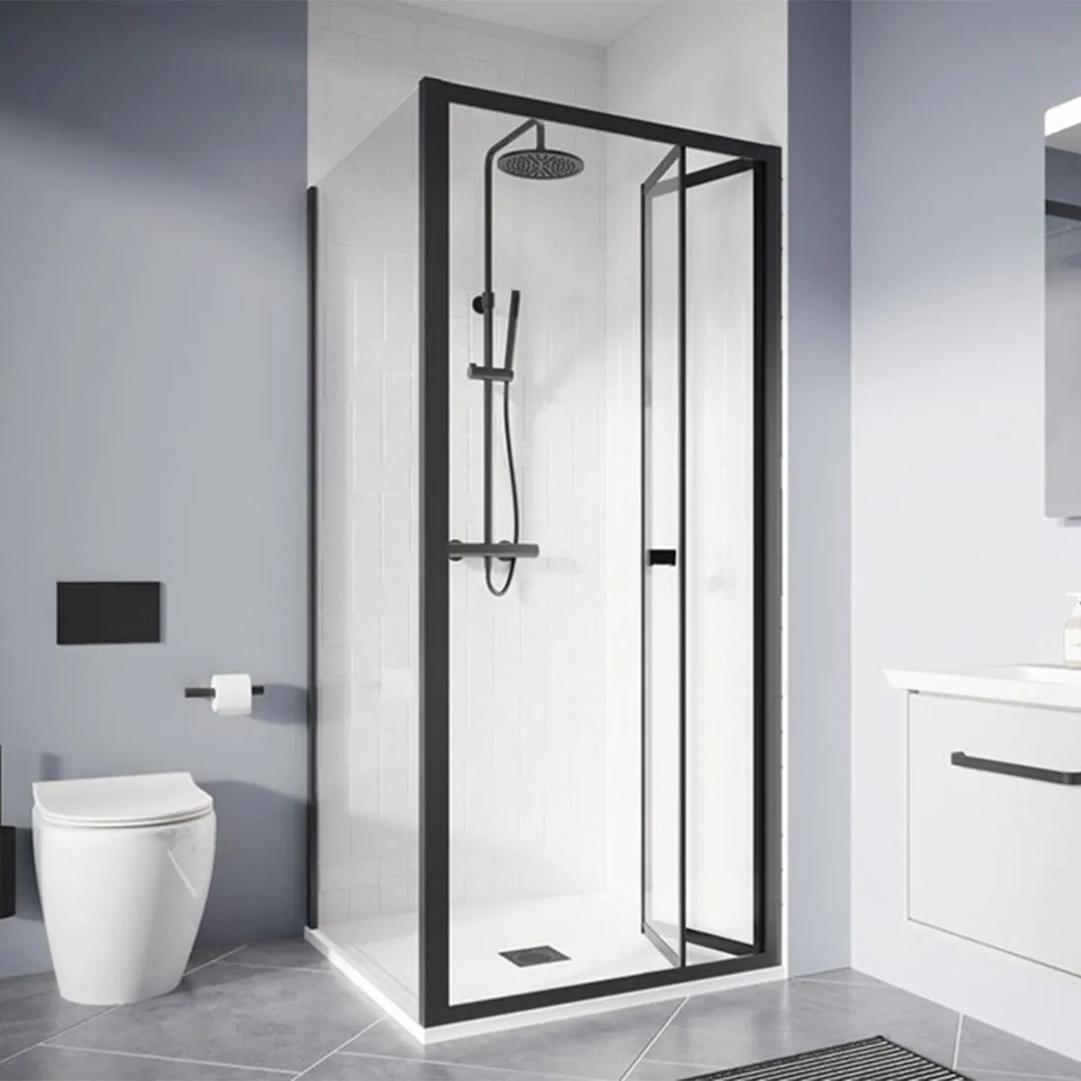 Crosswater Clear 6 Bi-Fold Shower Door & Side Panel - Matt Black