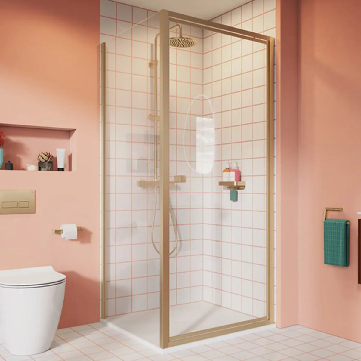 Crosswater Clear 6 Pivot Shower Door & Side Panel - Brushed Brass