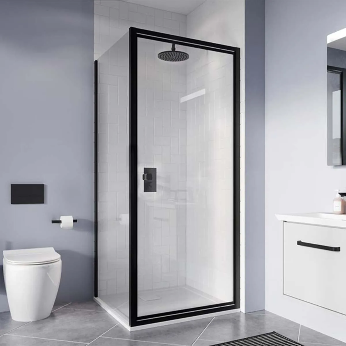 Crosswater Clear 6 Pivot Shower Door & Side Panel - Matt Black