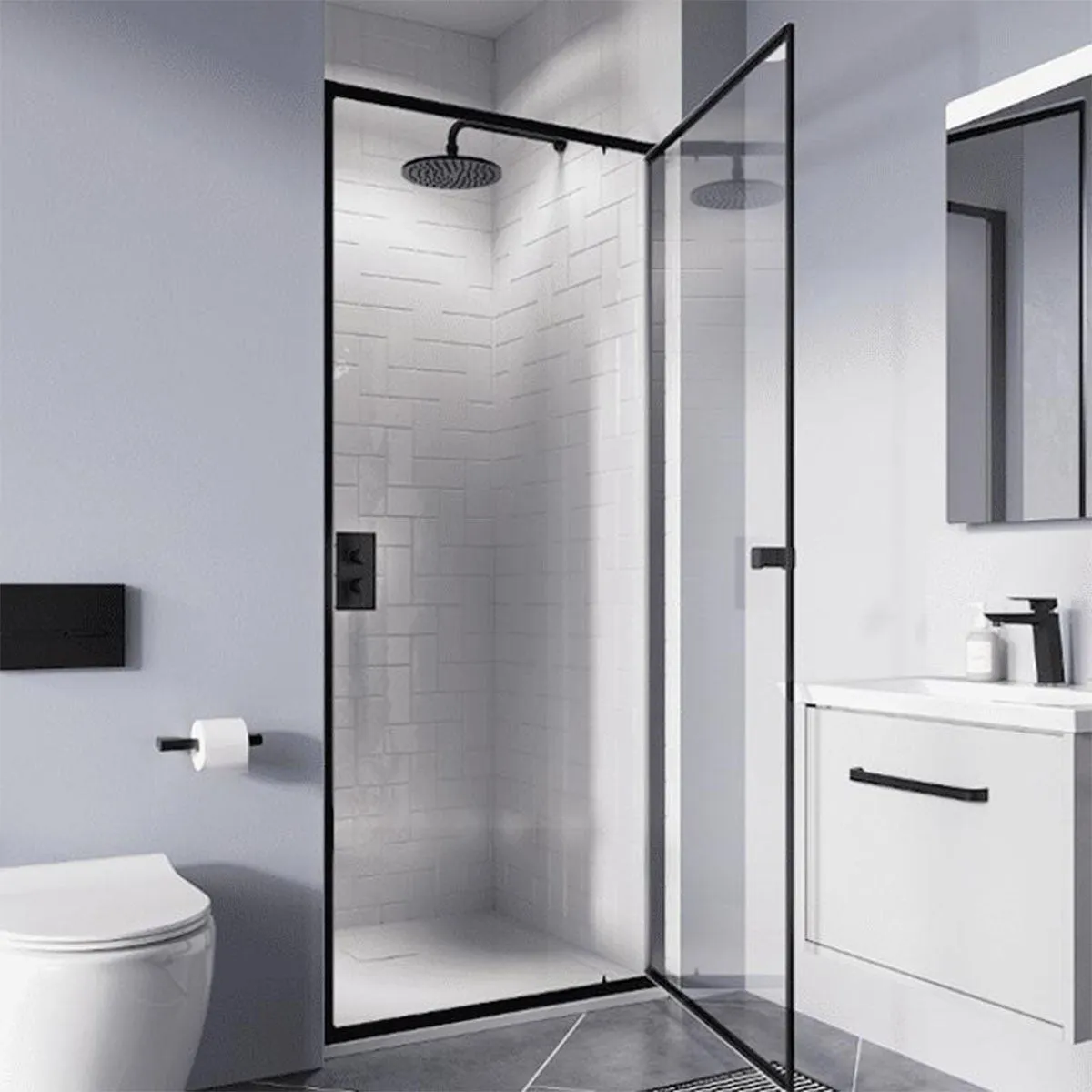 Crosswater Clear 6 Pivot Shower Door & Side Panel - Matt Black