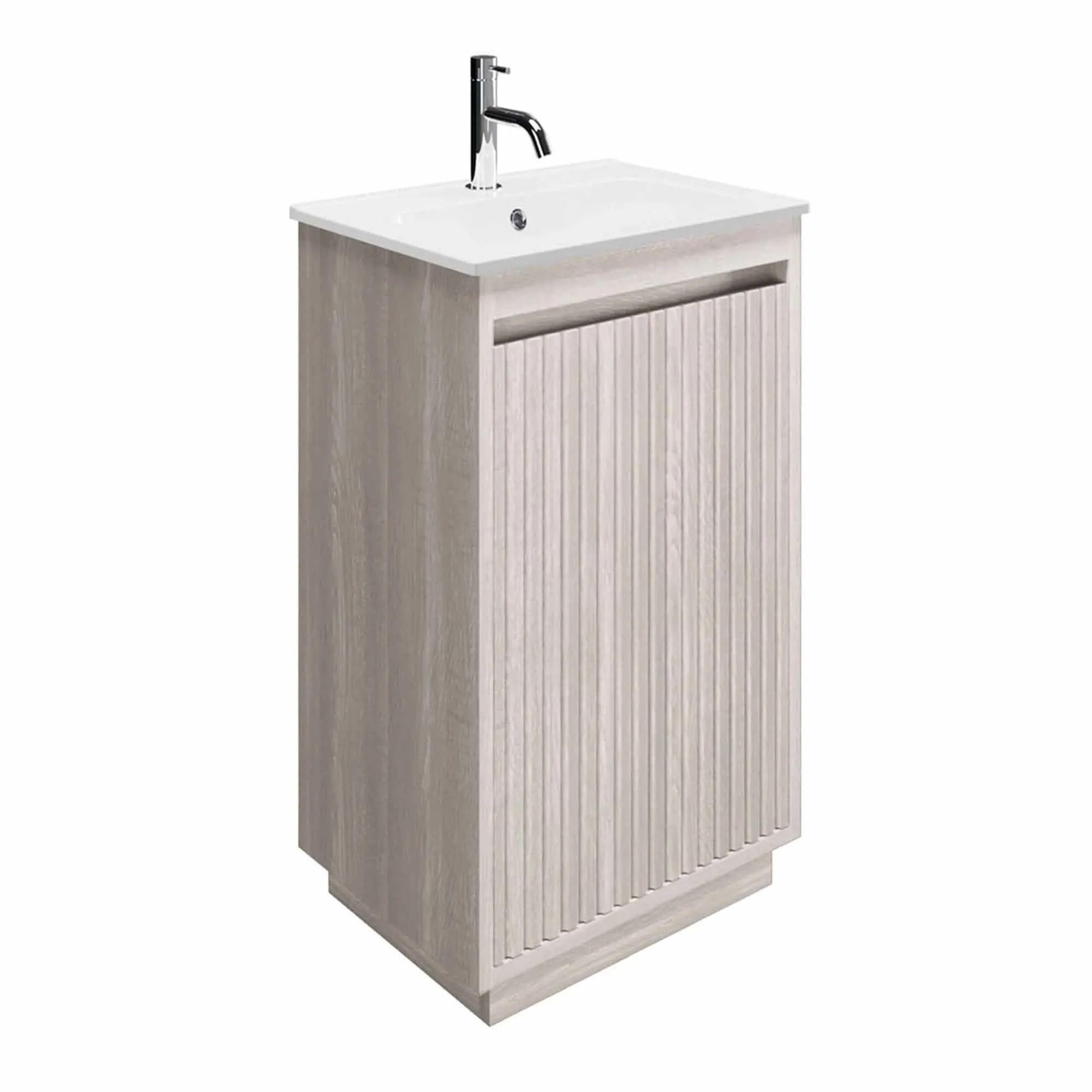 Crosswater Flute Floorstanding Cloakroom Vanity Unit With Ceramic Basin - Navarra Oak