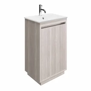 Crosswater Flute Floorstanding Cloakroom Vanity Unit With Ceramic Basin - Navarra Oak
