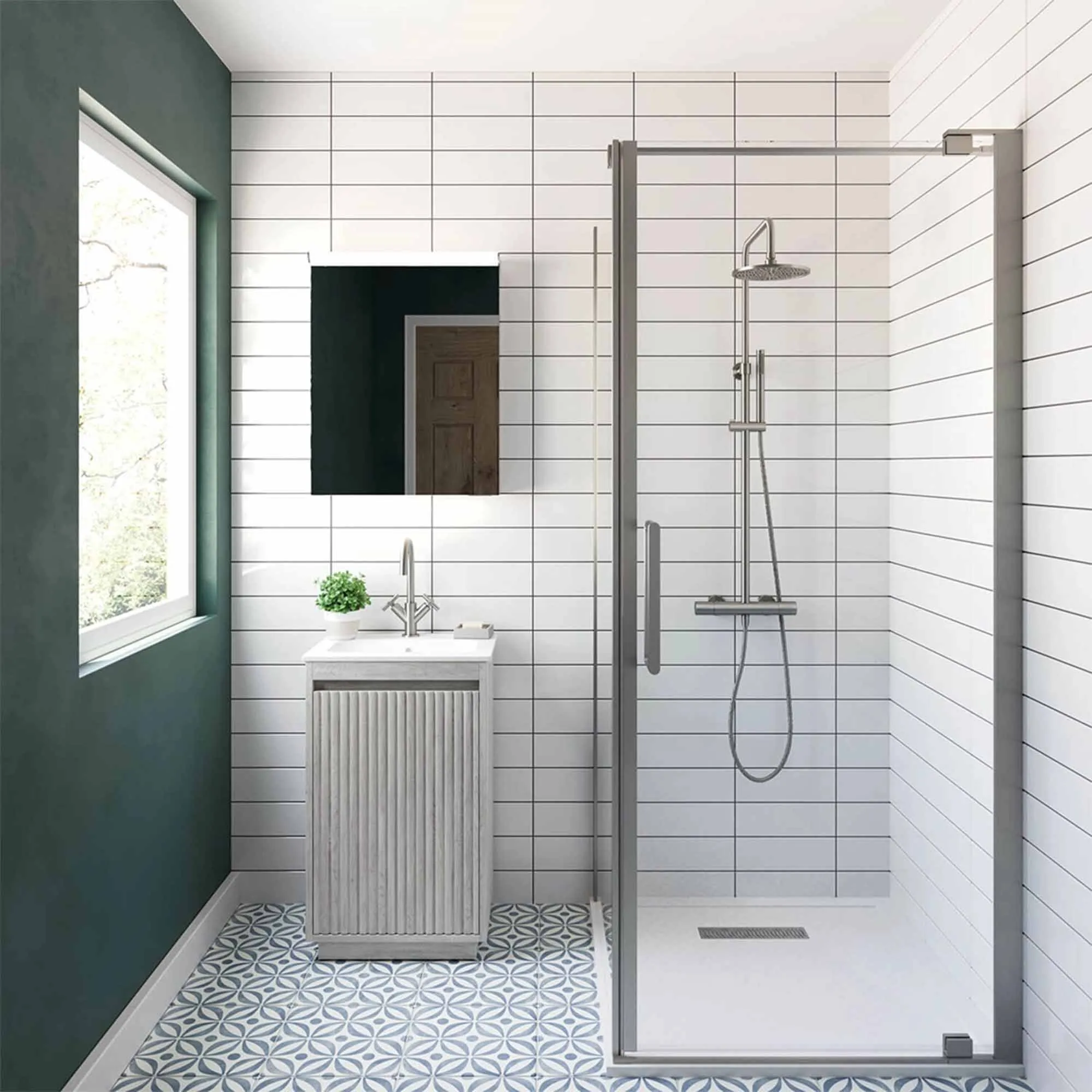 Crosswater Flute Floorstanding Cloakroom Vanity Unit With Ceramic Basin - Navarra Oak