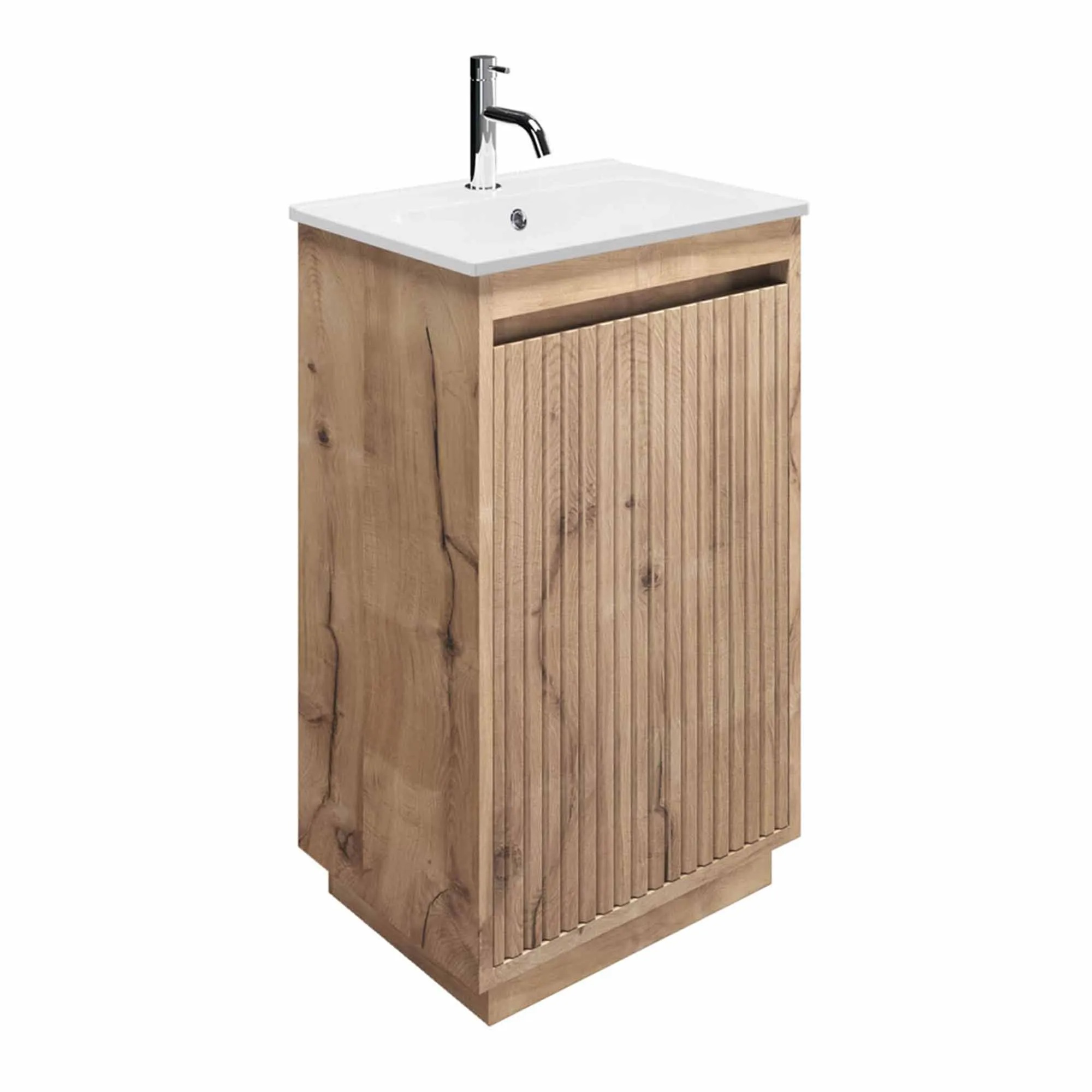 Crosswater Flute Floorstanding Cloakroom Vanity Unit With Ceramic Basin - Windsor Oak