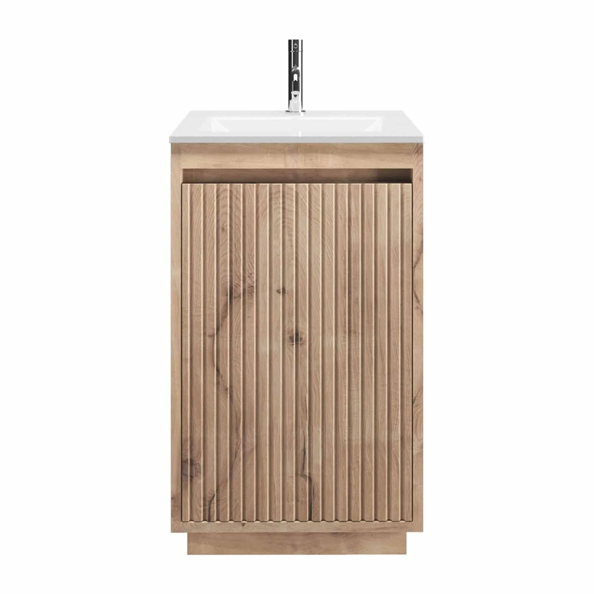 Crosswater Flute Floorstanding Cloakroom Vanity Unit With Ice White Glass Basin - Windsor Oak