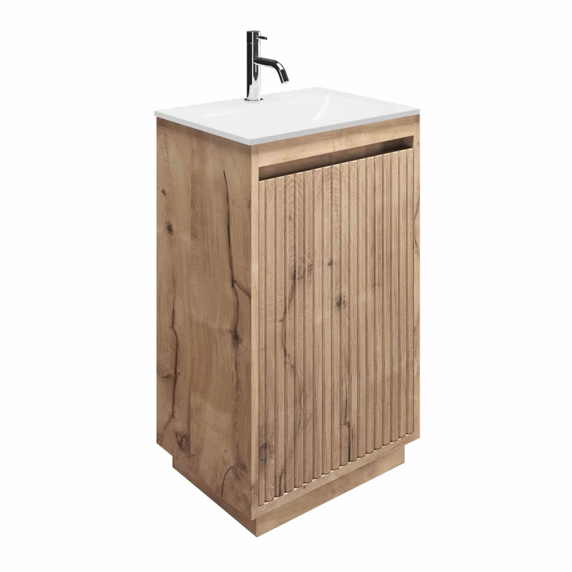 Crosswater Flute Floorstanding Cloakroom Vanity Unit With Ice White Glass Basin - Windsor Oak