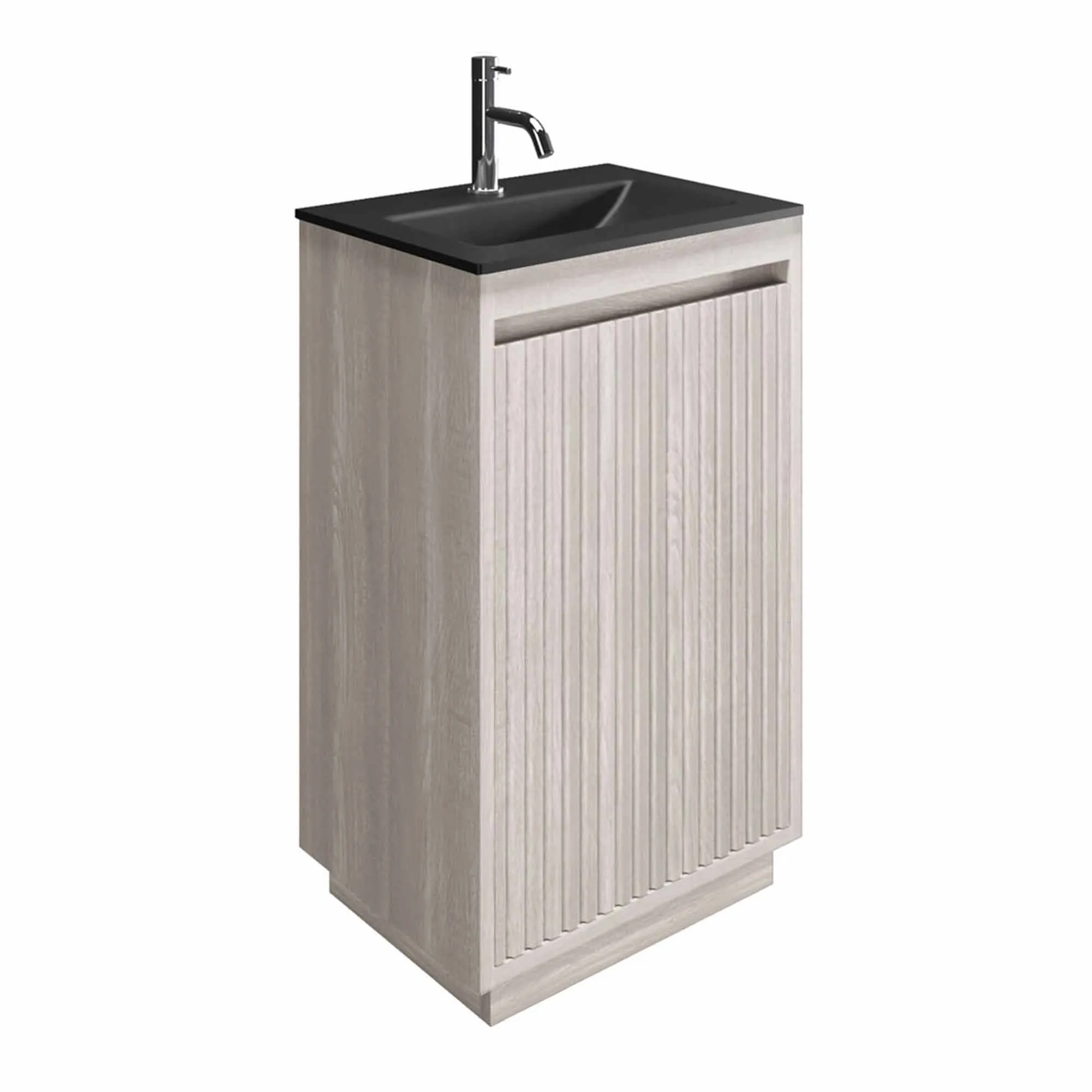 Crosswater Flute Floorstanding Cloakroom Vanity Unit With Midnight Black Glass Basin - Navarra Oak