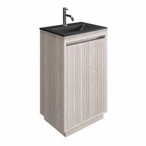 Crosswater Flute Floorstanding Cloakroom Vanity Unit With Midnight Black Glass Basin - Navarra Oak
