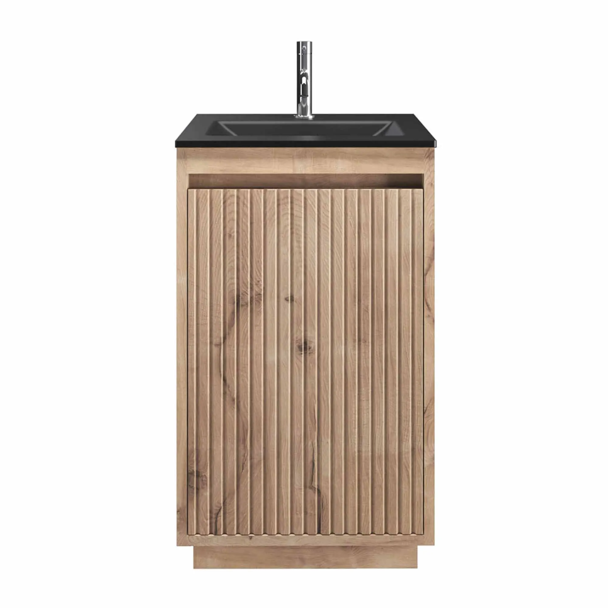 Crosswater Flute Floorstanding Cloakroom Vanity Unit With Midnight Black Glass Basin - Windsor Oak