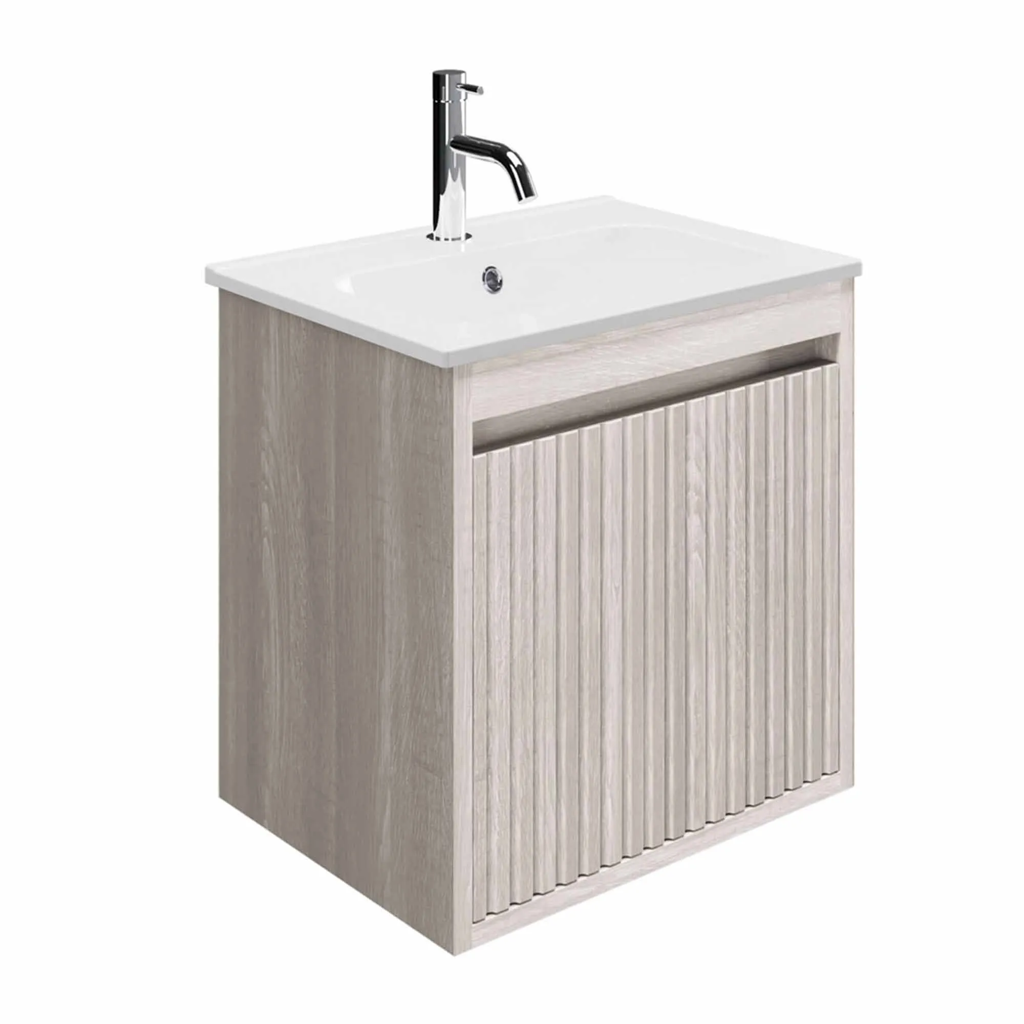 Crosswater Flute Wall Mounted Cloakroom Vanity Unit With Ceramic Basin - Navarra Oak
