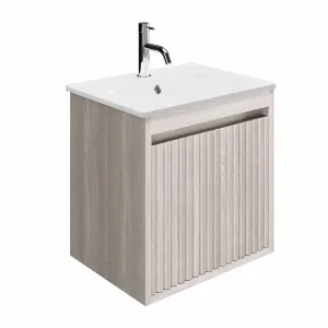 Crosswater Flute Wall Mounted Cloakroom Vanity Unit With Ceramic Basin - Navarra Oak