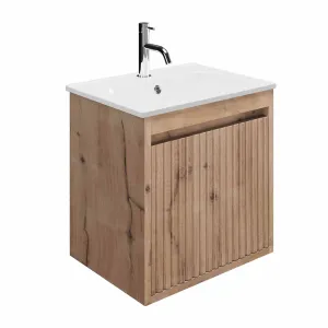 Crosswater Flute Wall Mounted Cloakroom Vanity Unit With Ceramic Basin - Windsor Oak