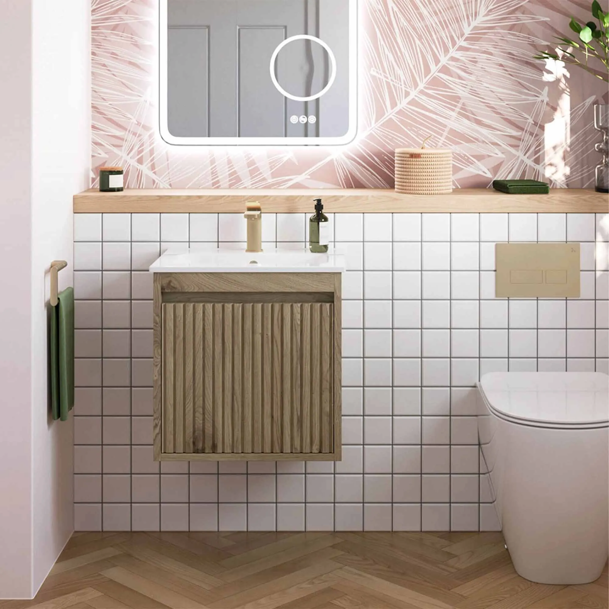 Crosswater Flute Wall Mounted Cloakroom Vanity Unit With Ceramic Basin - Windsor Oak