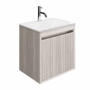 Crosswater Flute Wall Mounted Cloakroom Vanity Unit With Ice White Glass Basin - Navarra Oak
