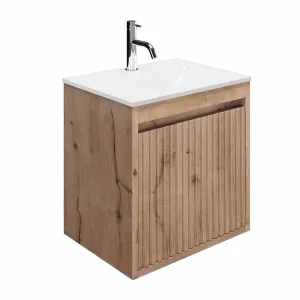 Crosswater Flute Wall Mounted Cloakroom Vanity Unit With Ice White Glass Basin - Windsor Oak