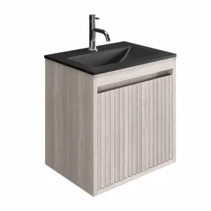 Crosswater Flute Wall Mounted Cloakroom Vanity Unit With Midnight Black Glass Basin - Navarra Oak