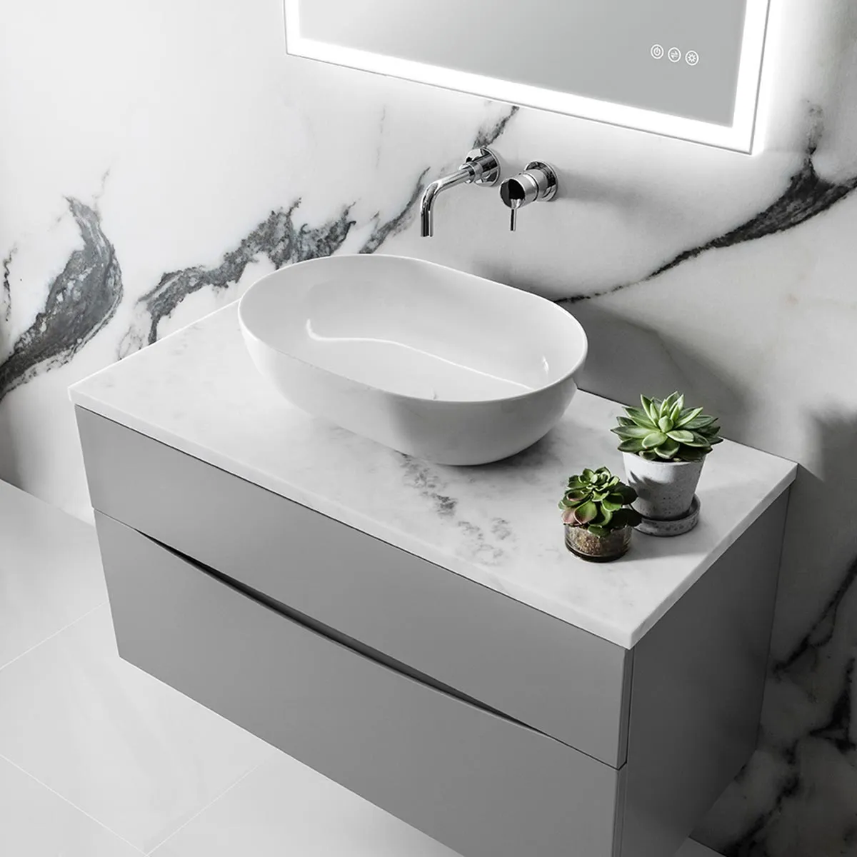 Crosswater Glide II 2-Drawer Wall Hung Vanity Unit With Carrara Marble Worktop