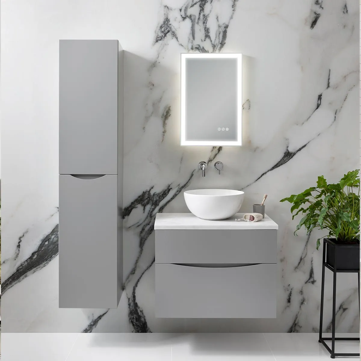 Crosswater Glide II 2-Drawer Wall Hung Vanity Unit With Carrara Marble Worktop