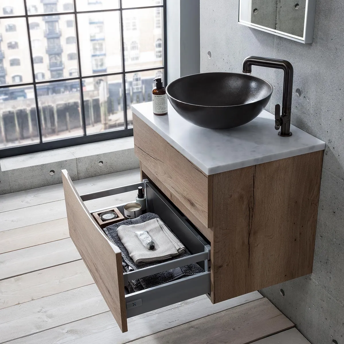 Crosswater Glide II 2-Drawer Wall Hung Vanity Unit With Carrara Marble Worktop