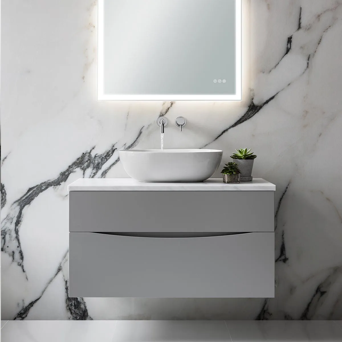 Crosswater Glide II 2-Drawer Wall Hung Vanity Unit With Carrara Marble Worktop
