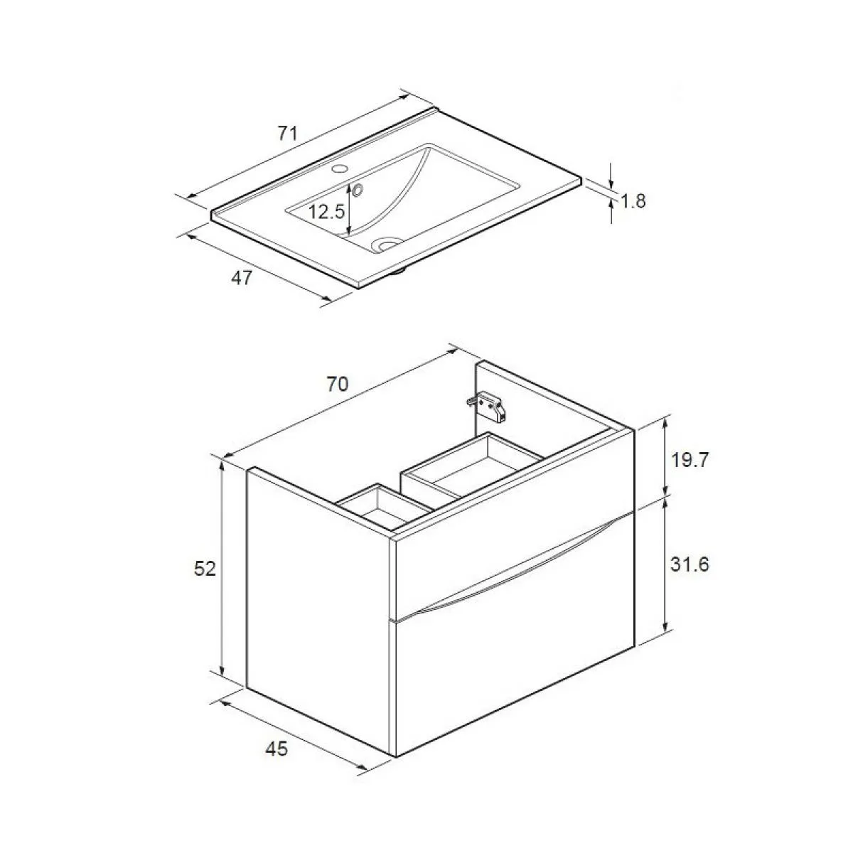 Crosswater Glide II 2-Drawer Wall Hung Vanity Unit With Ceramic Basin
