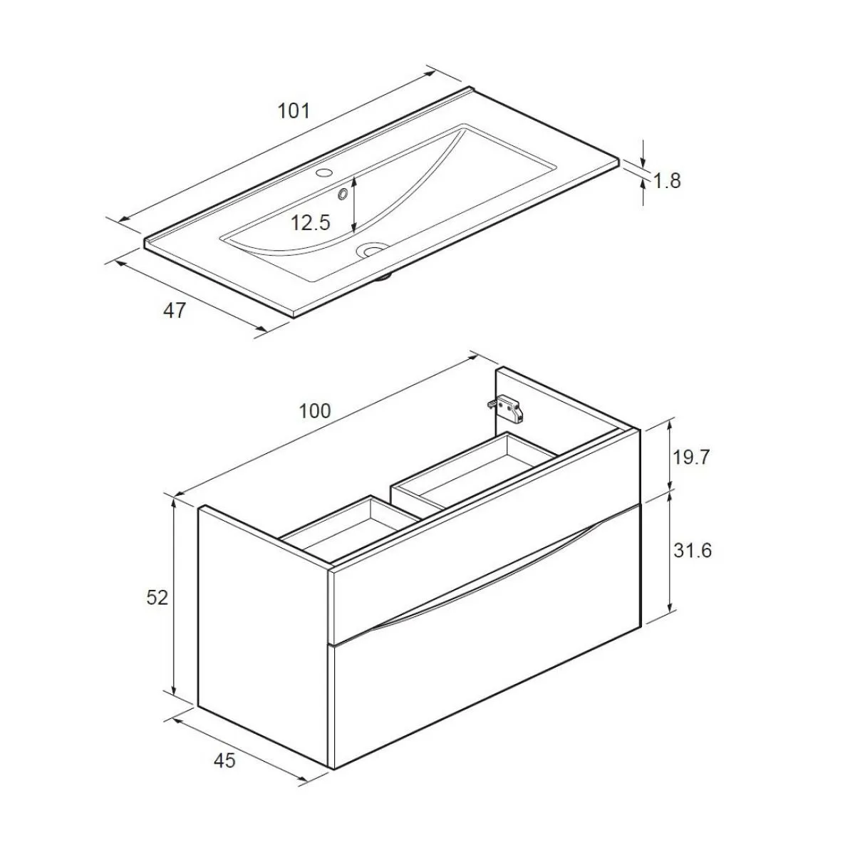 Crosswater Glide II 2-Drawer Wall Hung Vanity Unit With Ceramic Basin
