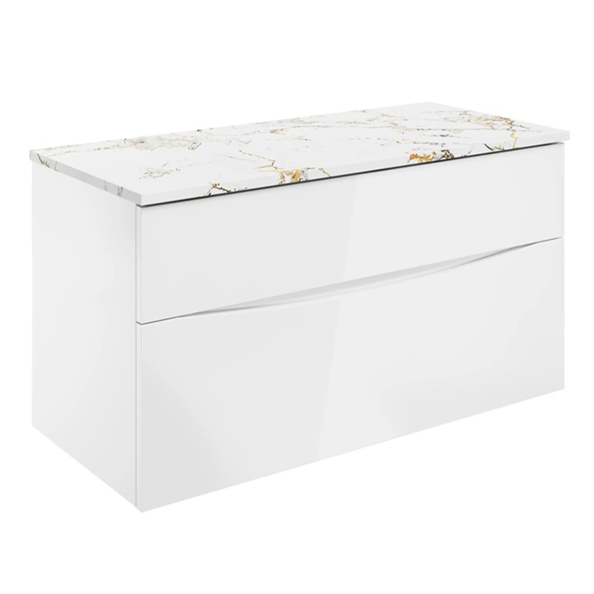Crosswater Glide II 2-Drawer Wall Hung Vanity Unit With Gold Vein Estatuario Worktop