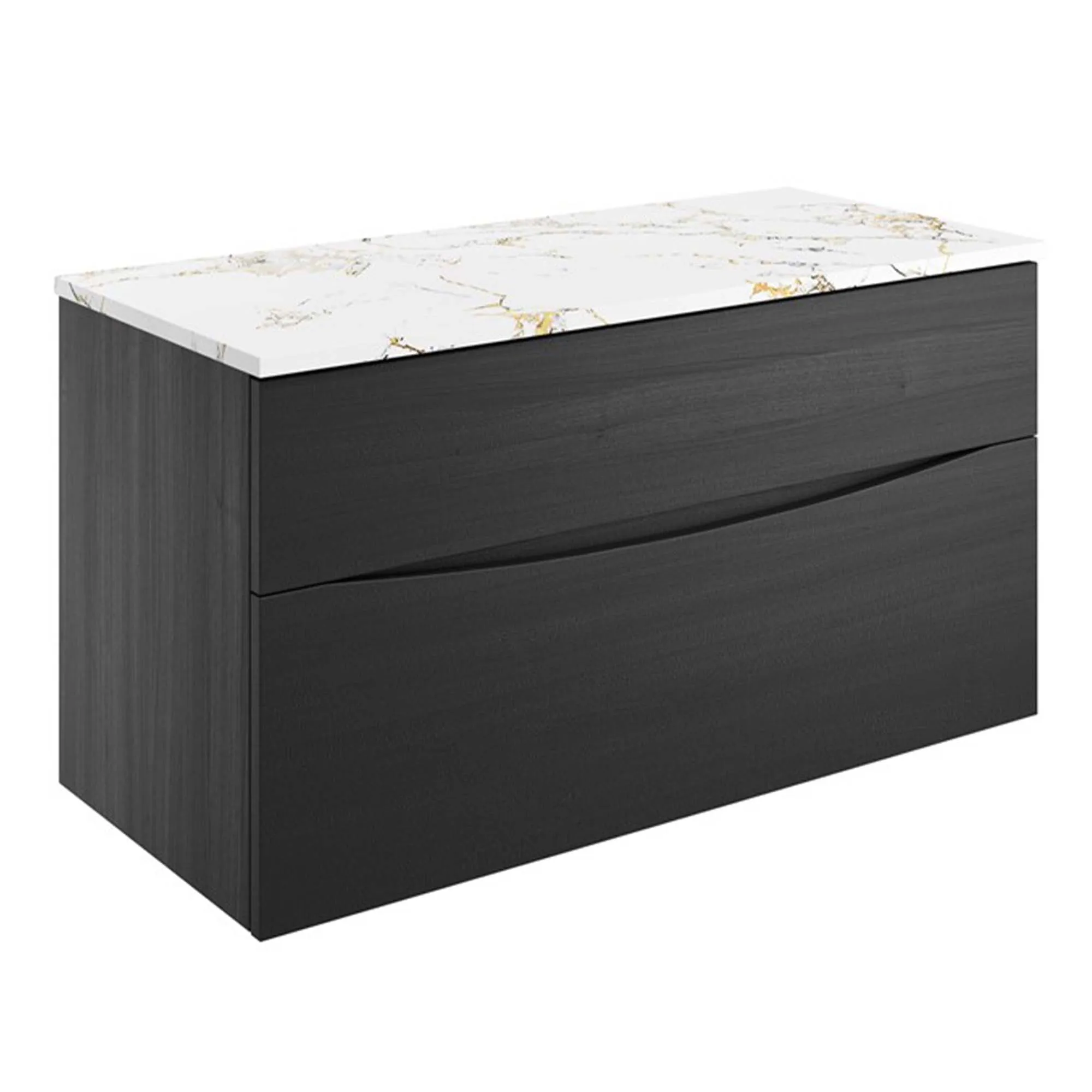 Crosswater Glide II 2-Drawer Wall Hung Vanity Unit With Gold Vein Estatuario Worktop