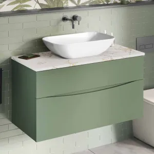 Crosswater Glide II 2-Drawer Wall Hung Vanity Unit With Gold Vein Estatuario Worktop