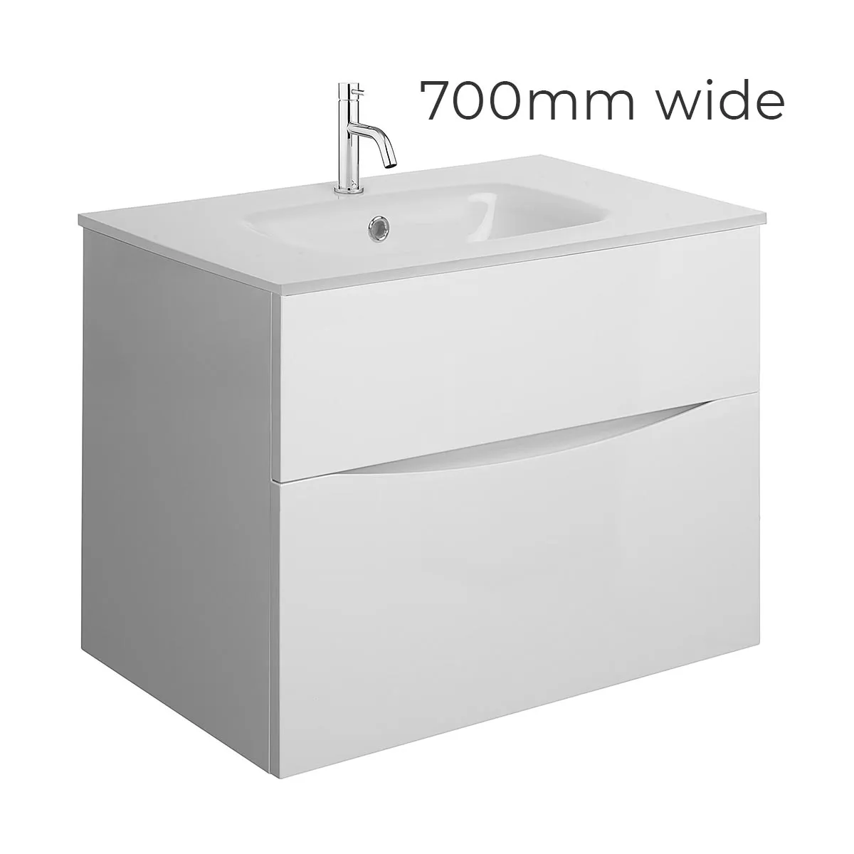 Crosswater Glide II 2-Drawer Wall Hung Vanity Unit With Ice White Glass Basin
