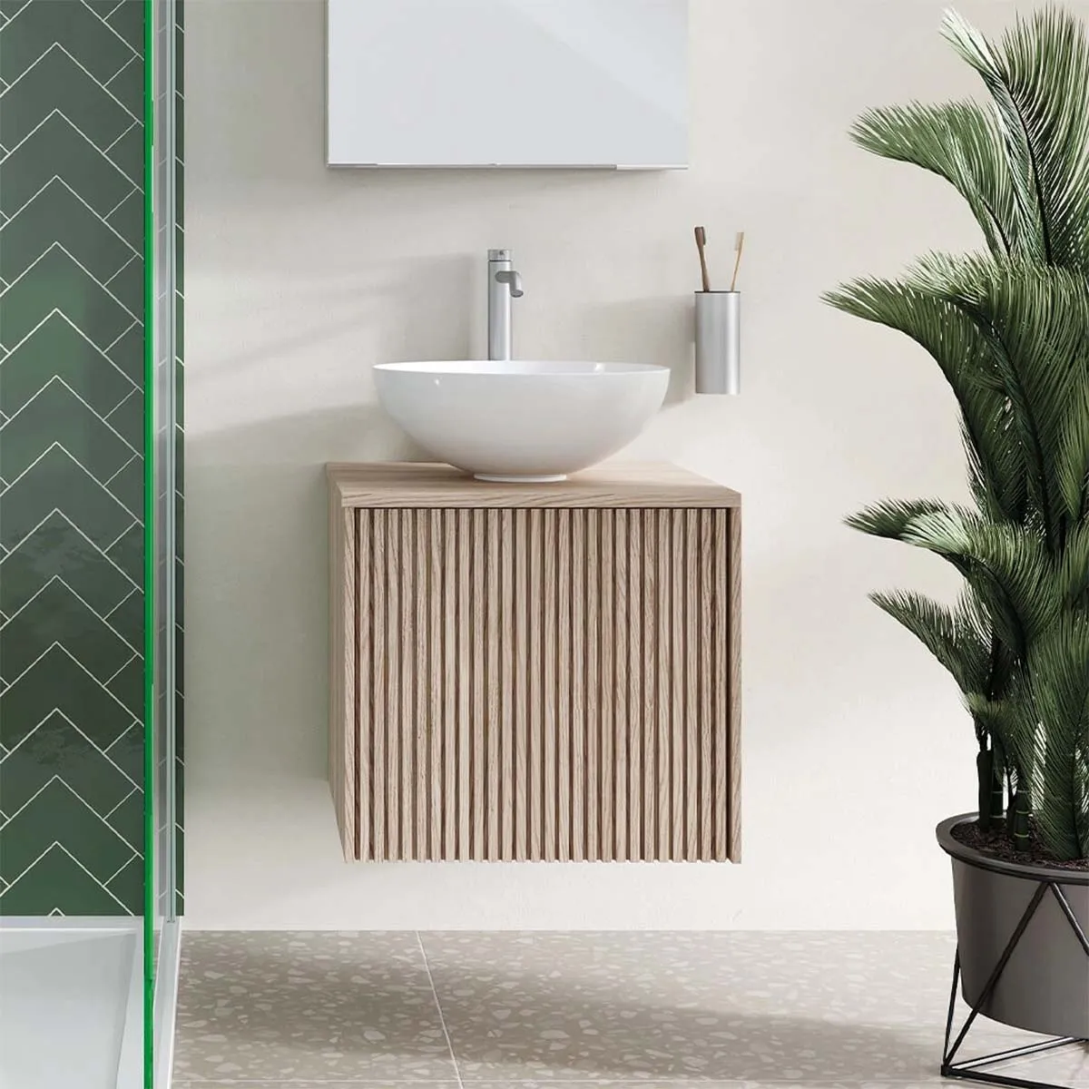 Crosswater Limit 1-Drawer Wall Hung Vanity Unit with Worktop - Modern Oak