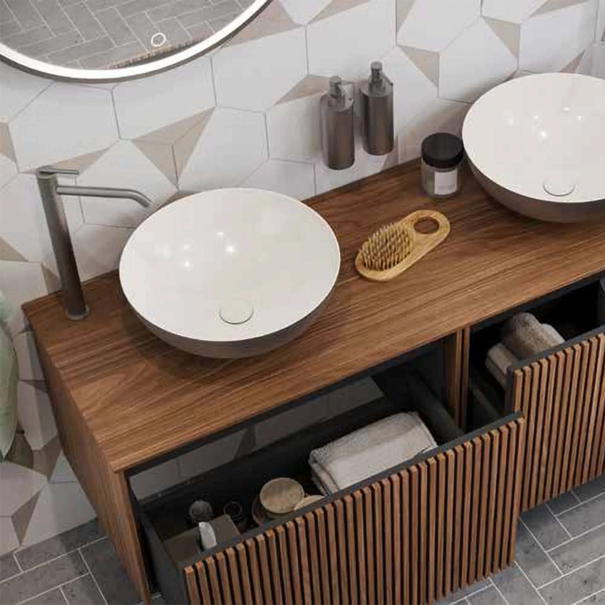 Crosswater Limit Double Wall Mounted Vanity Unit with Worktop - Royal Walnut
