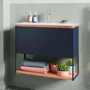 Crosswater Mada Wall Mounted Vanity Unit With Basin - Indigo Blue