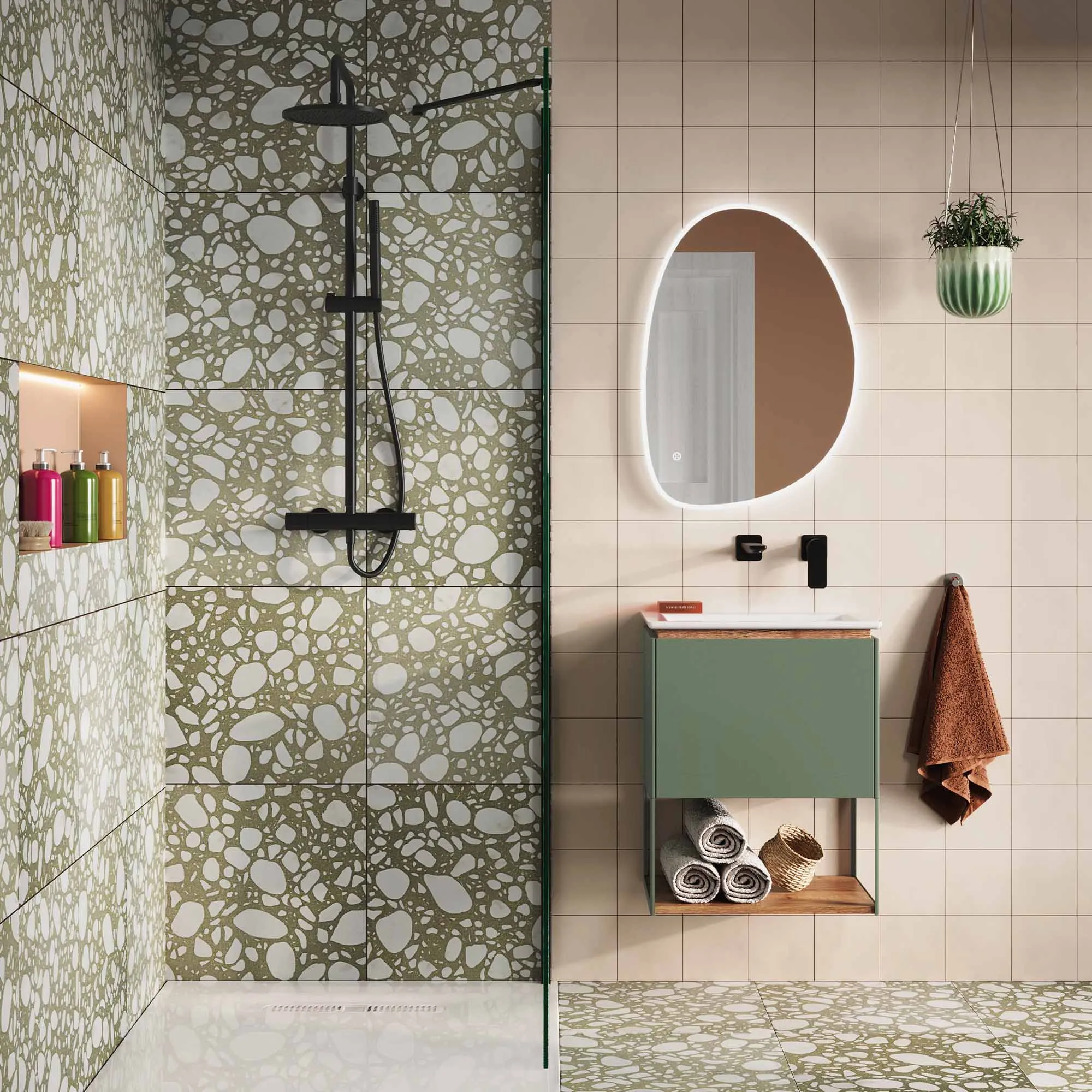Crosswater Mada Wall Mounted Vanity Unit With Basin - Sage Green