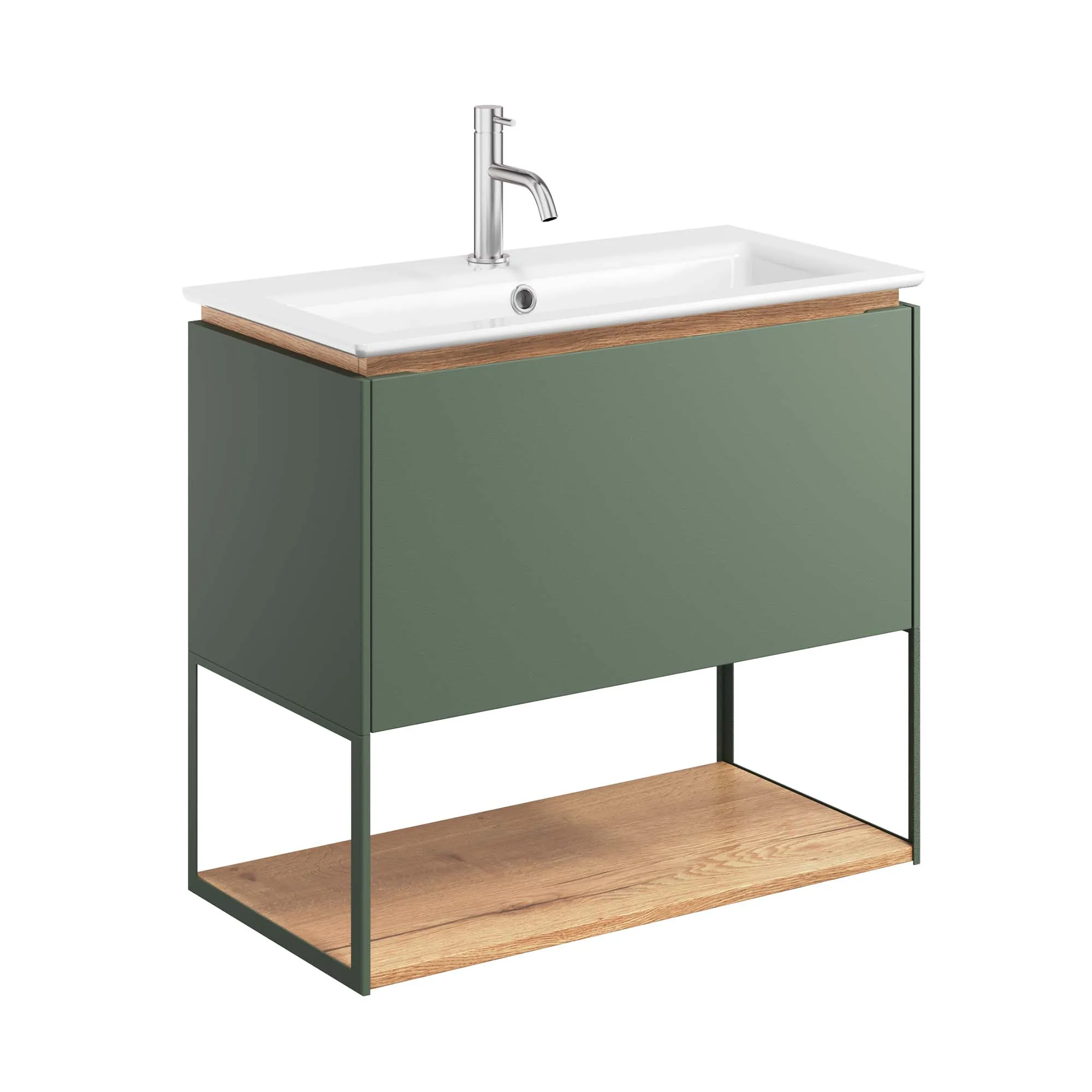 Crosswater Mada Wall Mounted Vanity Unit With Basin - Sage Green