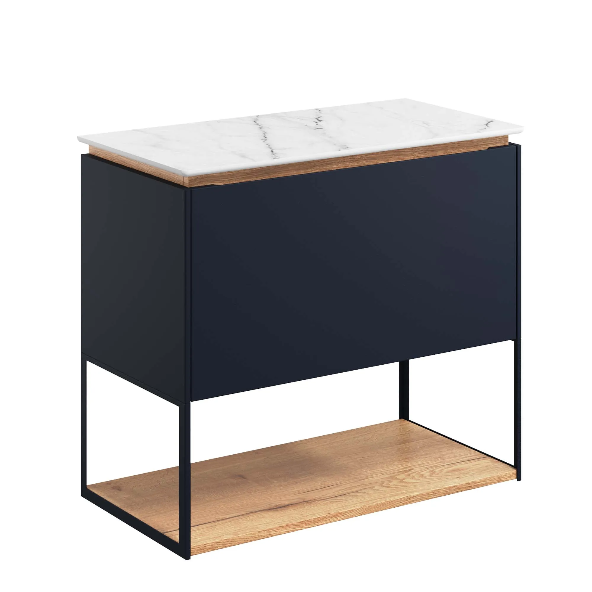 Crosswater Mada Wall Mounted Vanity Unit With Carrara Worktop - Indigo Blue