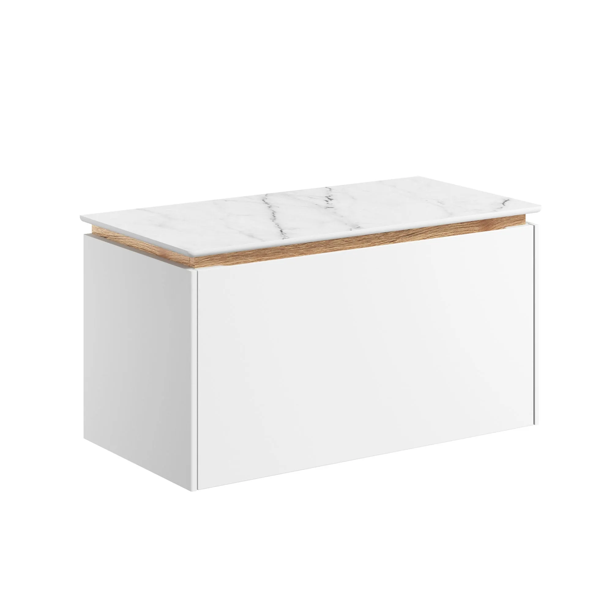 Crosswater Mada Wall Mounted Vanity Unit With Carrara Worktop - Matt White