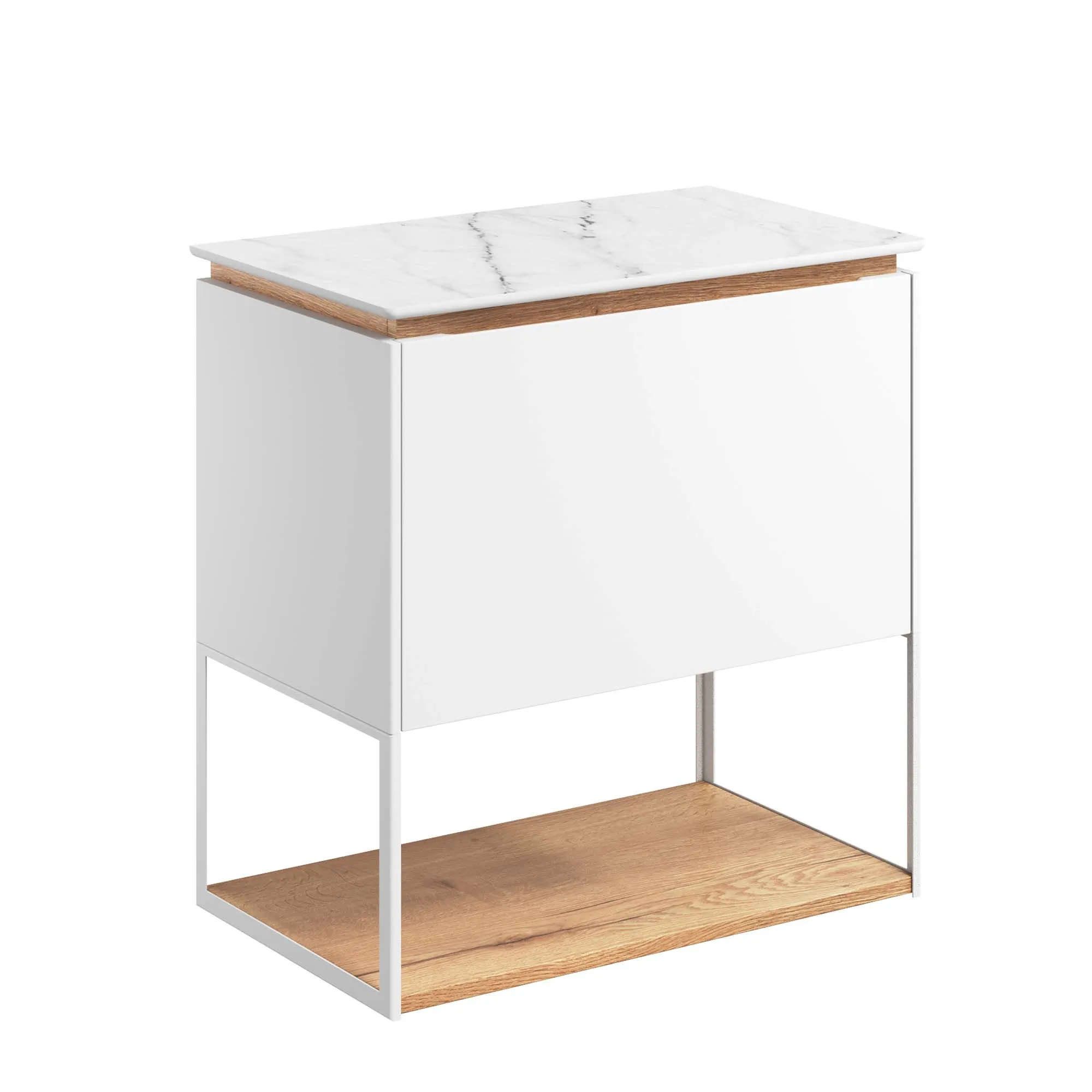 Crosswater Mada Wall Mounted Vanity Unit With Carrara Worktop - Matt White