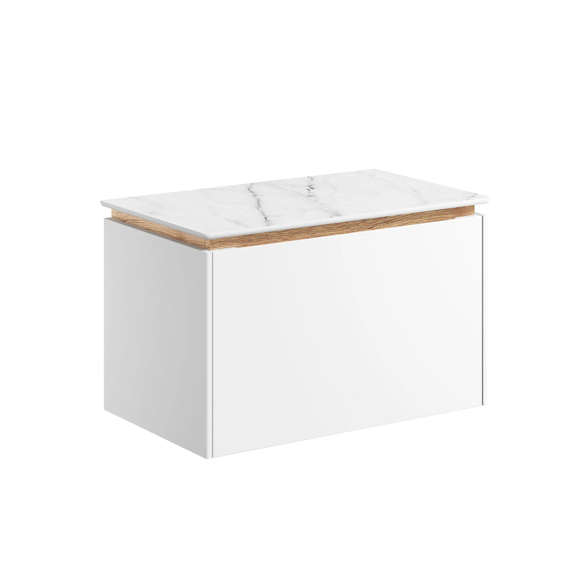 Crosswater Mada Wall Mounted Vanity Unit With Carrara Worktop - Matt White