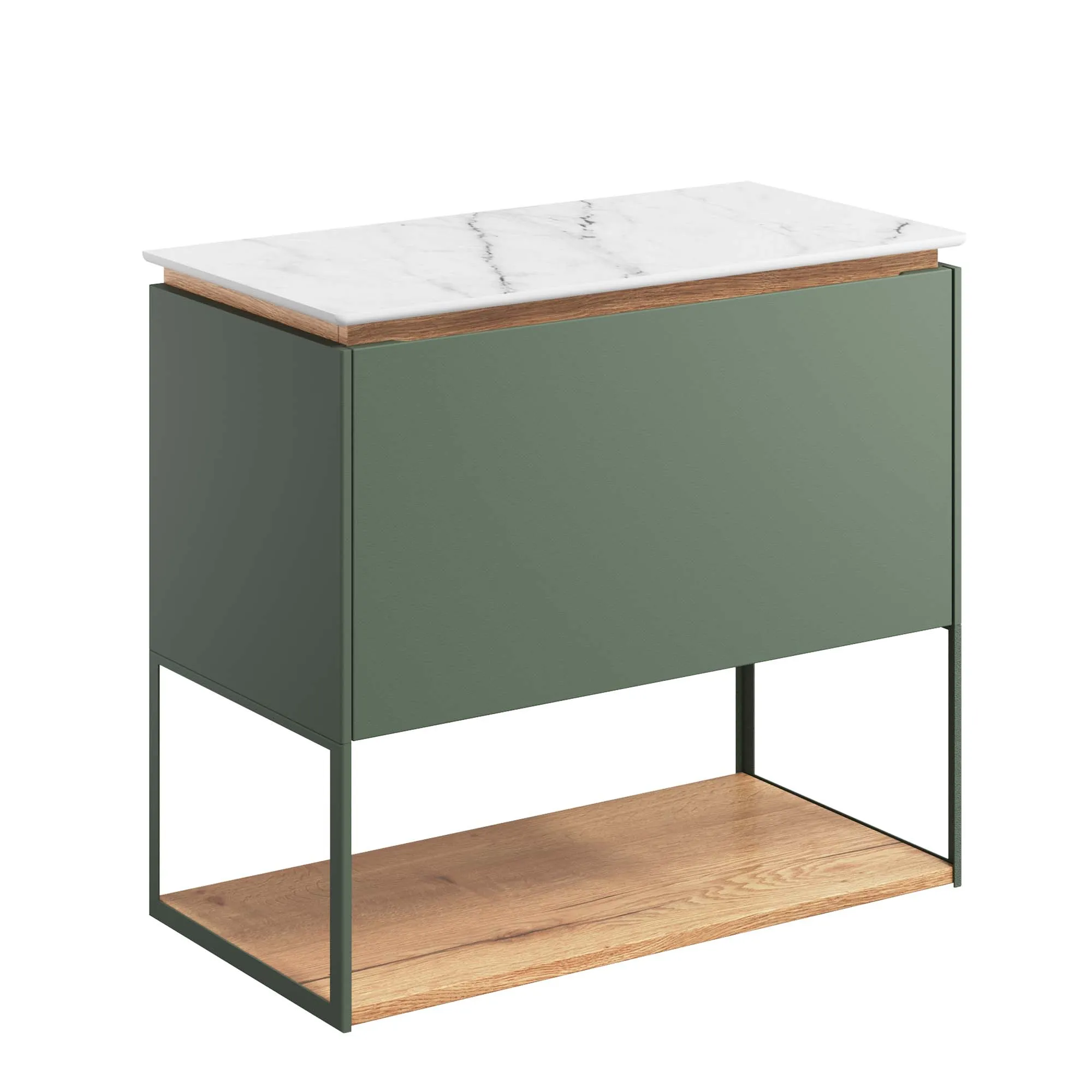 Crosswater Mada Wall Mounted Vanity Unit With Carrara Worktop - Sage Green