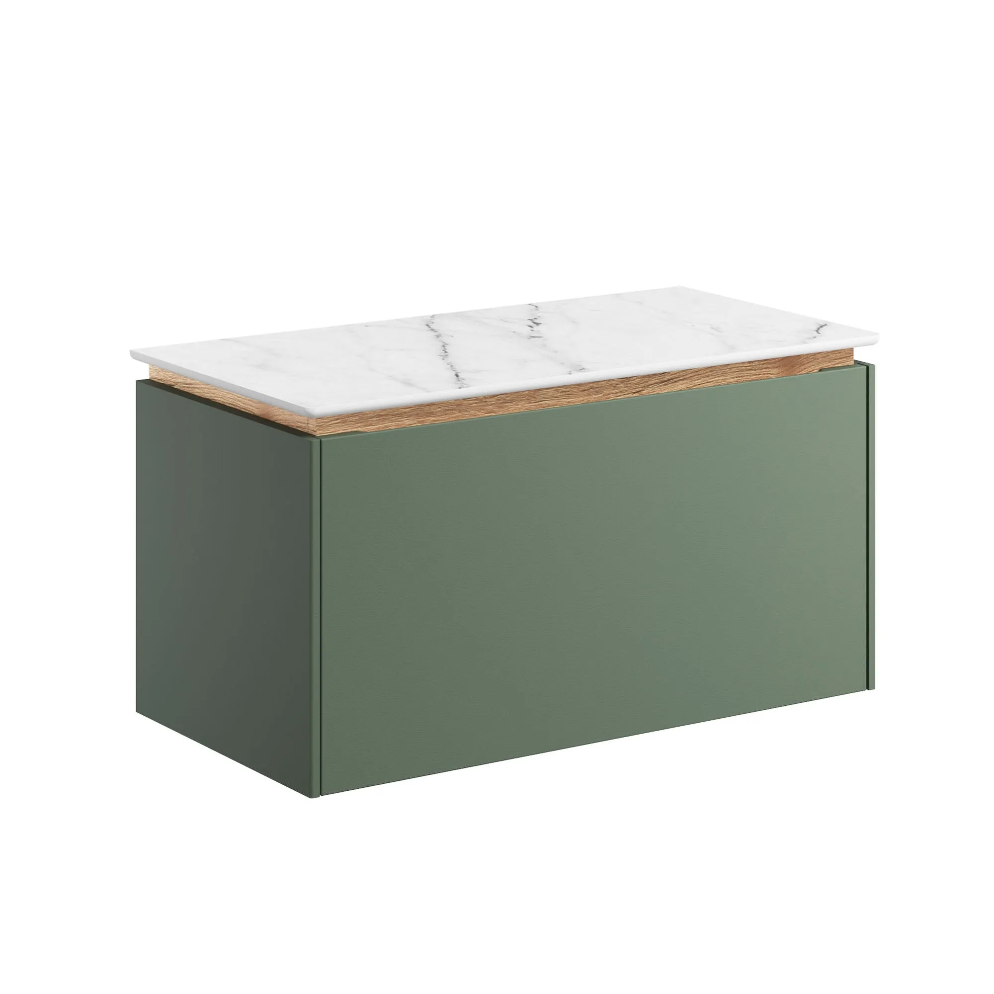 Crosswater Mada Wall Mounted Vanity Unit With Carrara Worktop - Sage Green